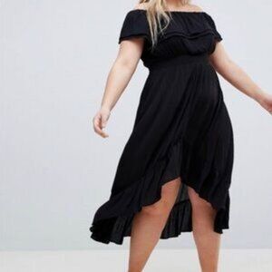 ASOS Curve River Island Black Ruffled Bardot High Low Sundress